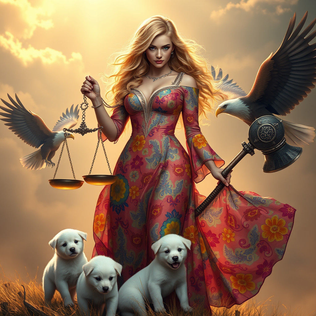 Goddess of Balance in a Beksiński-Inspired Landscape