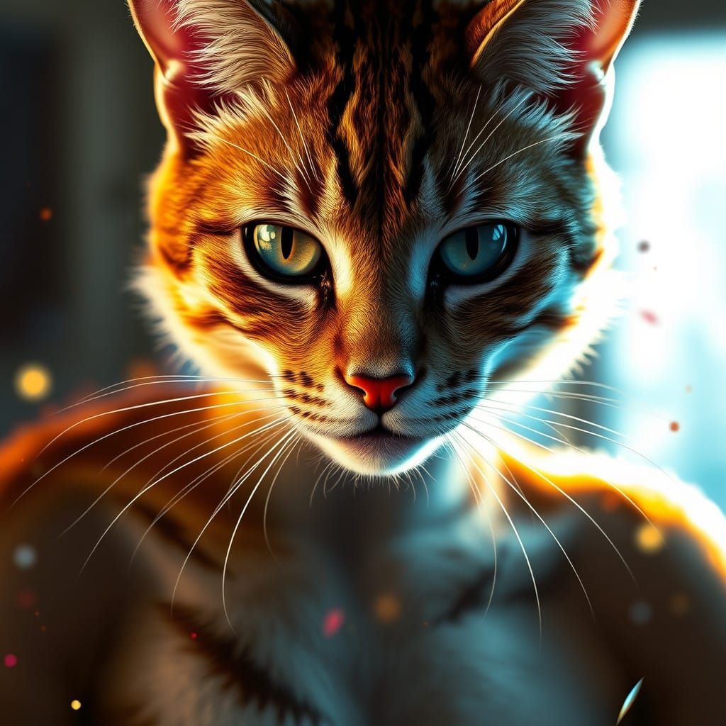 Glamorous Feline Portrait in Vibrant Triadic Colors