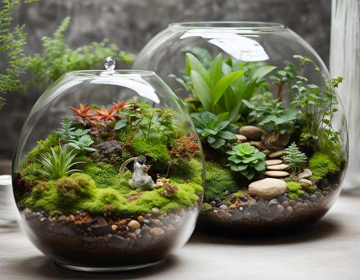 Enclosed Miniature Garden: A Thriving Terrarium