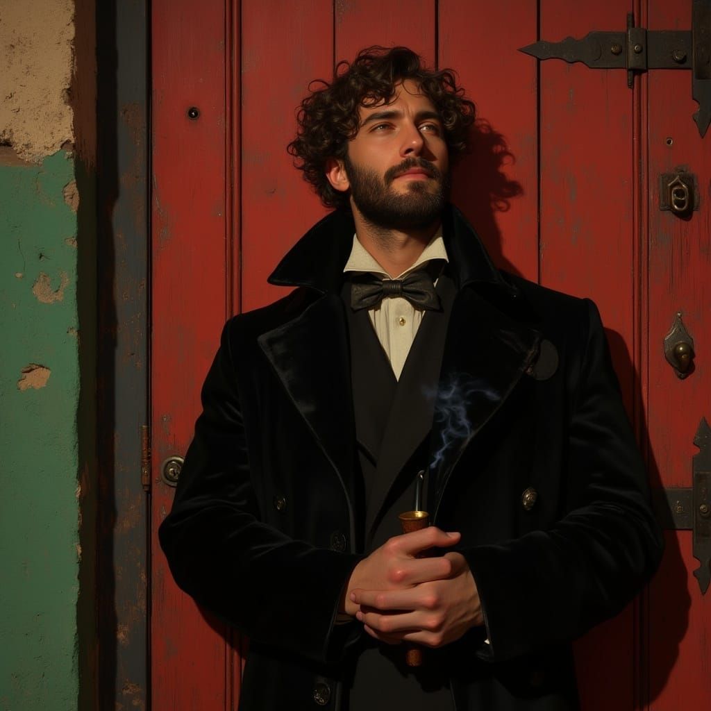 Ethereal Poet Lost in Velvet-Cloaked Dreams