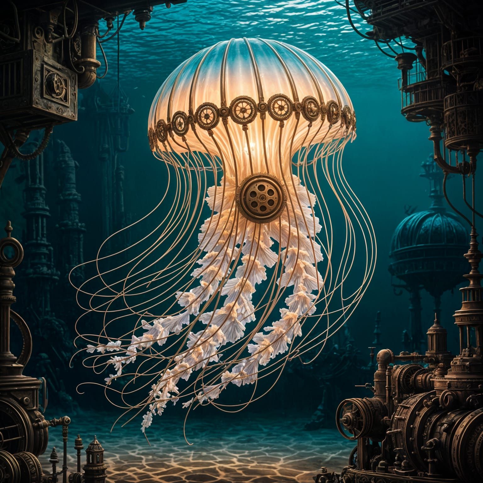 Steampunk Jellyfish Illuminates Mystical Ocean Depths