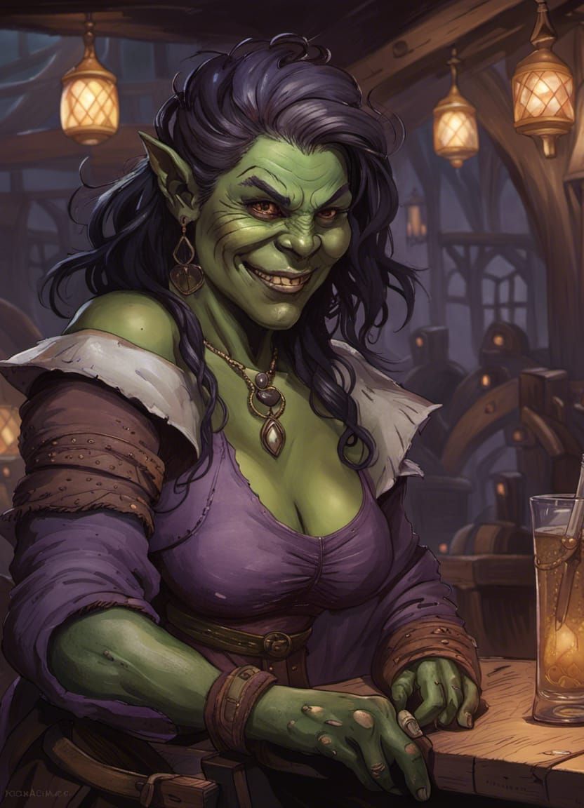 Intimidating Orc Grin in Tavern Concept Art