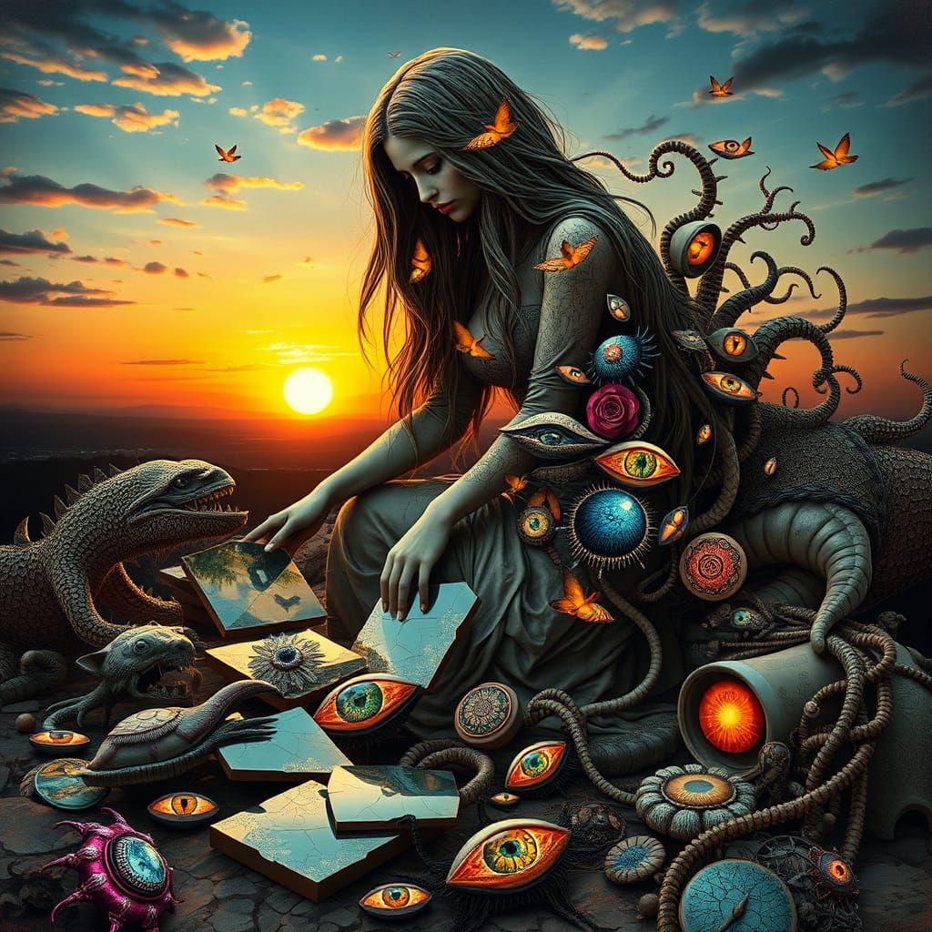 Surreal Woman Sculpture with Mythological Bio Art