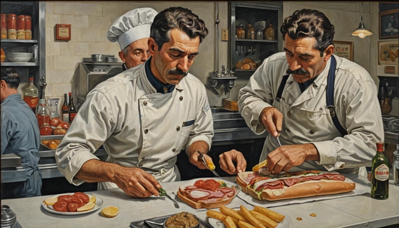 Man Making Sandwich: Oil Painting in Lucioni Style