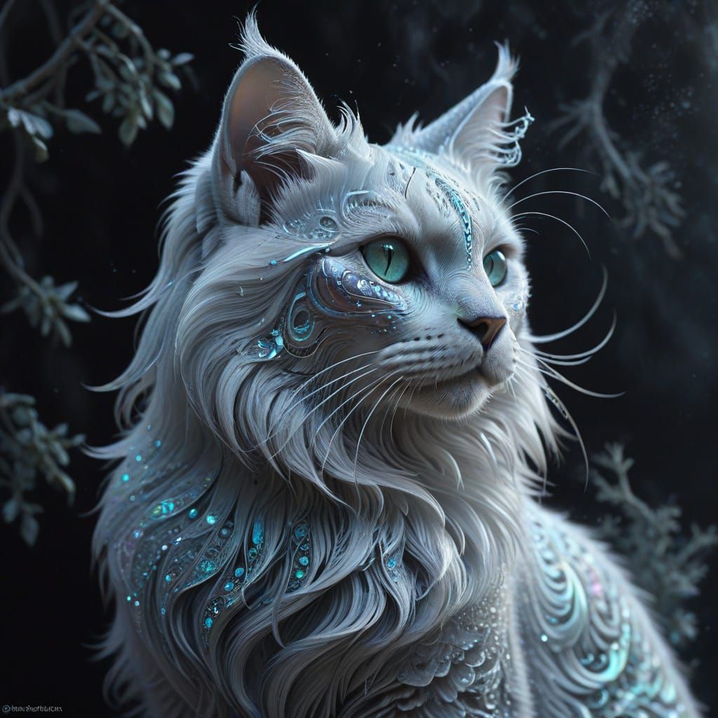Magical Ghost Cat Portrait with Frost Aura