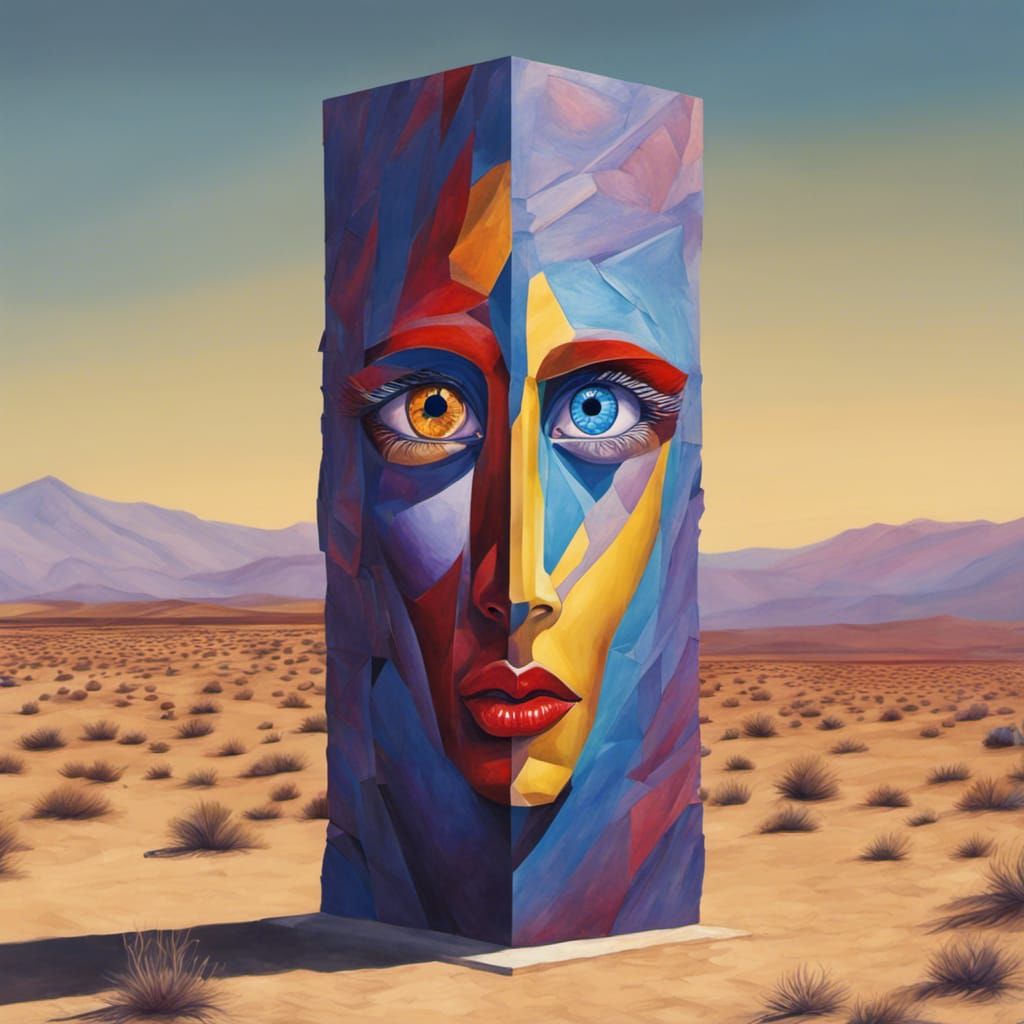 Desert Monolith with Blue Eyes, Kandinsky Color Gradient