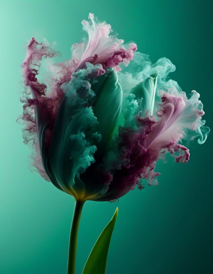 Macro Tulip Made of Colored Smoke