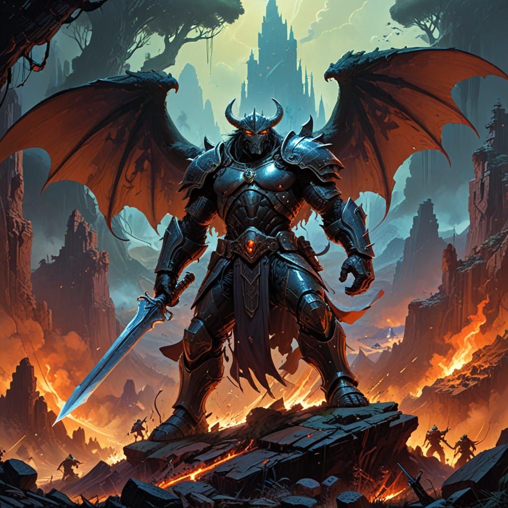 Epic Fantasy Battle in a Vast, Dreamlike Landscape