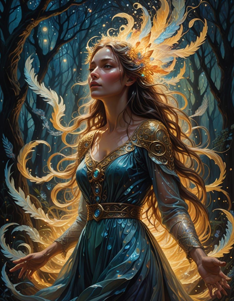 Ethereal Oil Painting of a Mystical Songstress