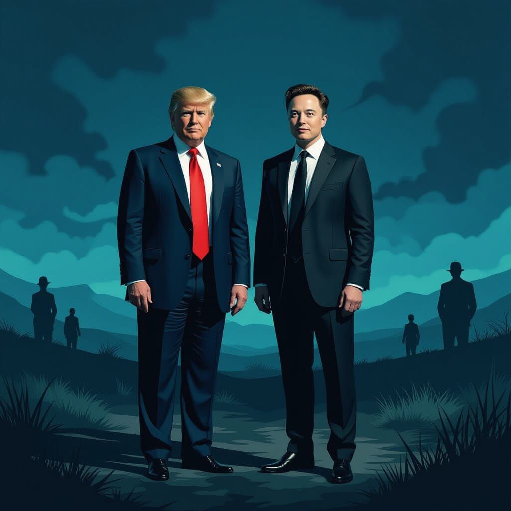 Surreal Noir: Two Figures in a Dark Landscape