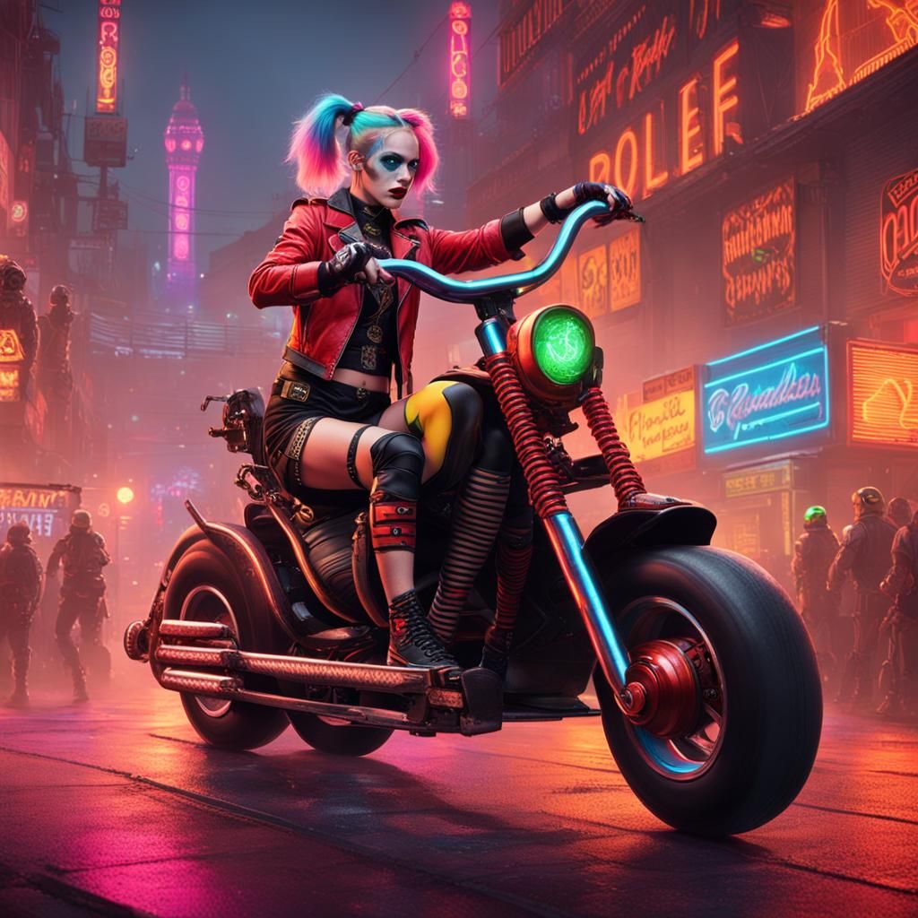 Steampunk Harley Quinn Roller Derby in Cyberpunk Style