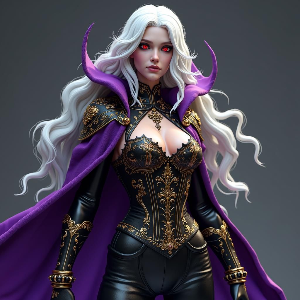 Hourglass Dhampir Woman in Dark Fantasy Style