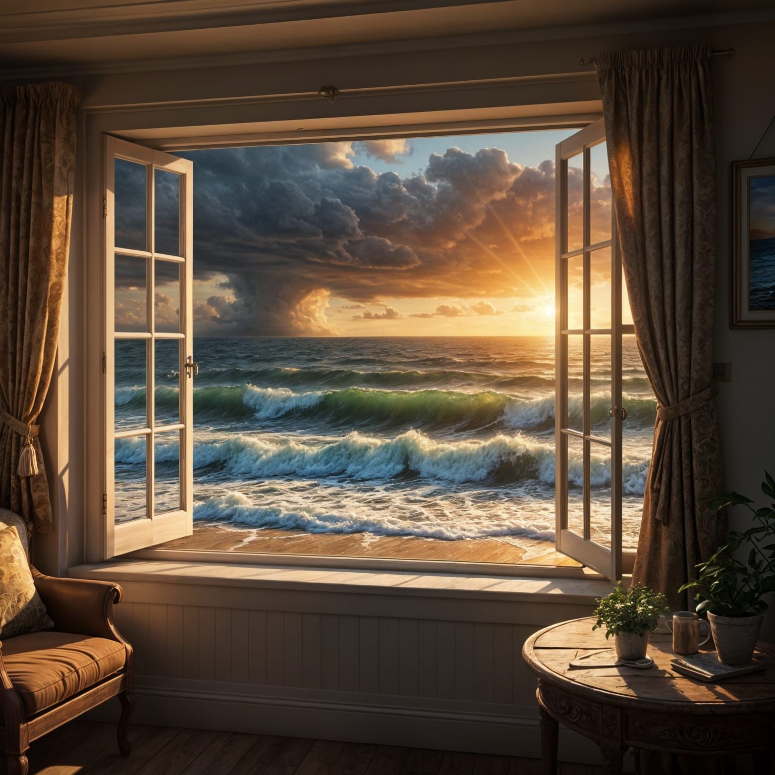 Epic Beachside Cottage Scene in Dramatic Sunset Light