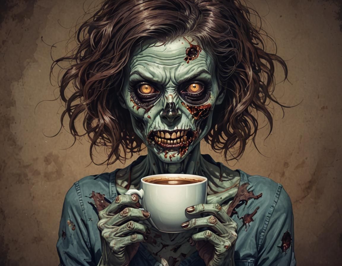 Zombie Coffee: Comic Noir Portrait in Vibrant Colors