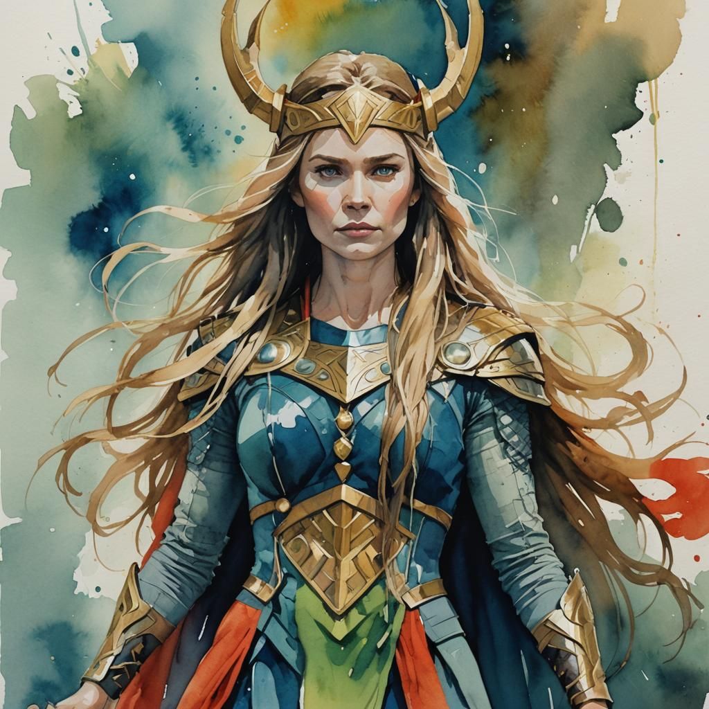 Thor's Wife: Asgard Queen in Watercolor Style