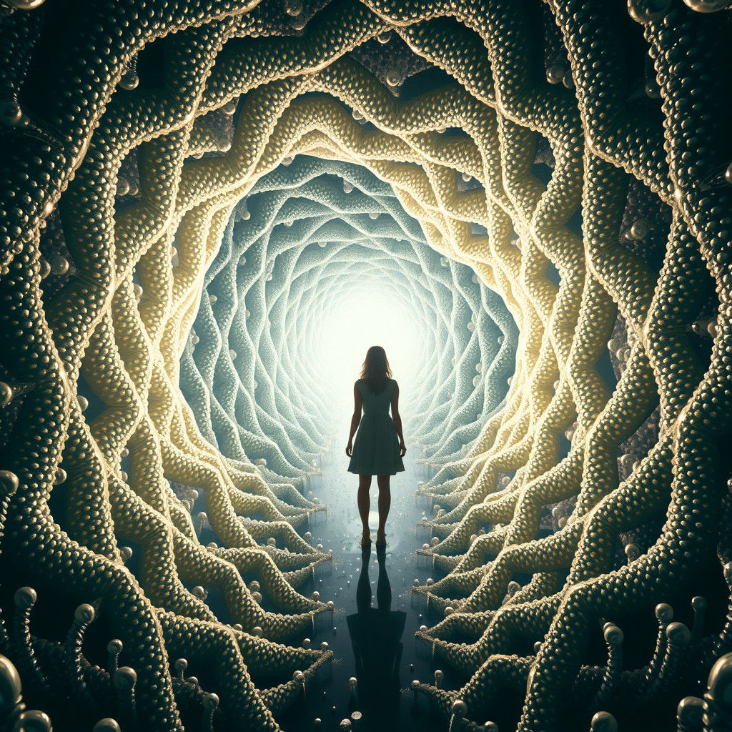 Kaleidoscopic Tunnel: Surreal Gems and Infinite Patterns