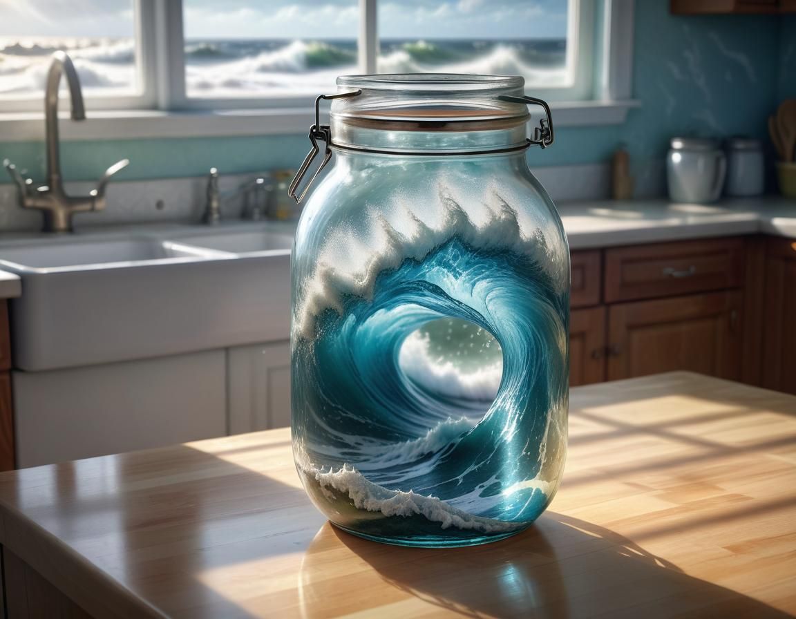 Violent Ocean Storm Inside Glass Jar