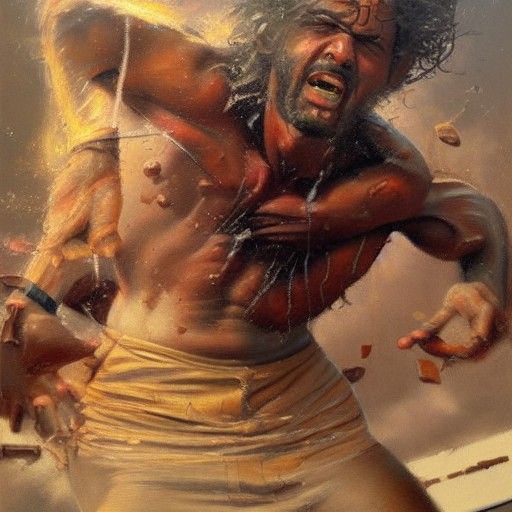 Dramatic Scene of Conflict in Oil Paint