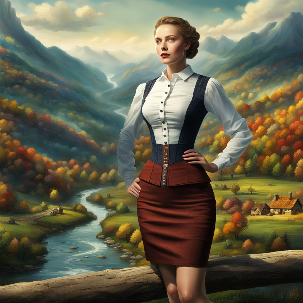 Woman in Traditional Dirndl Dress, Detailed Matte Painting
