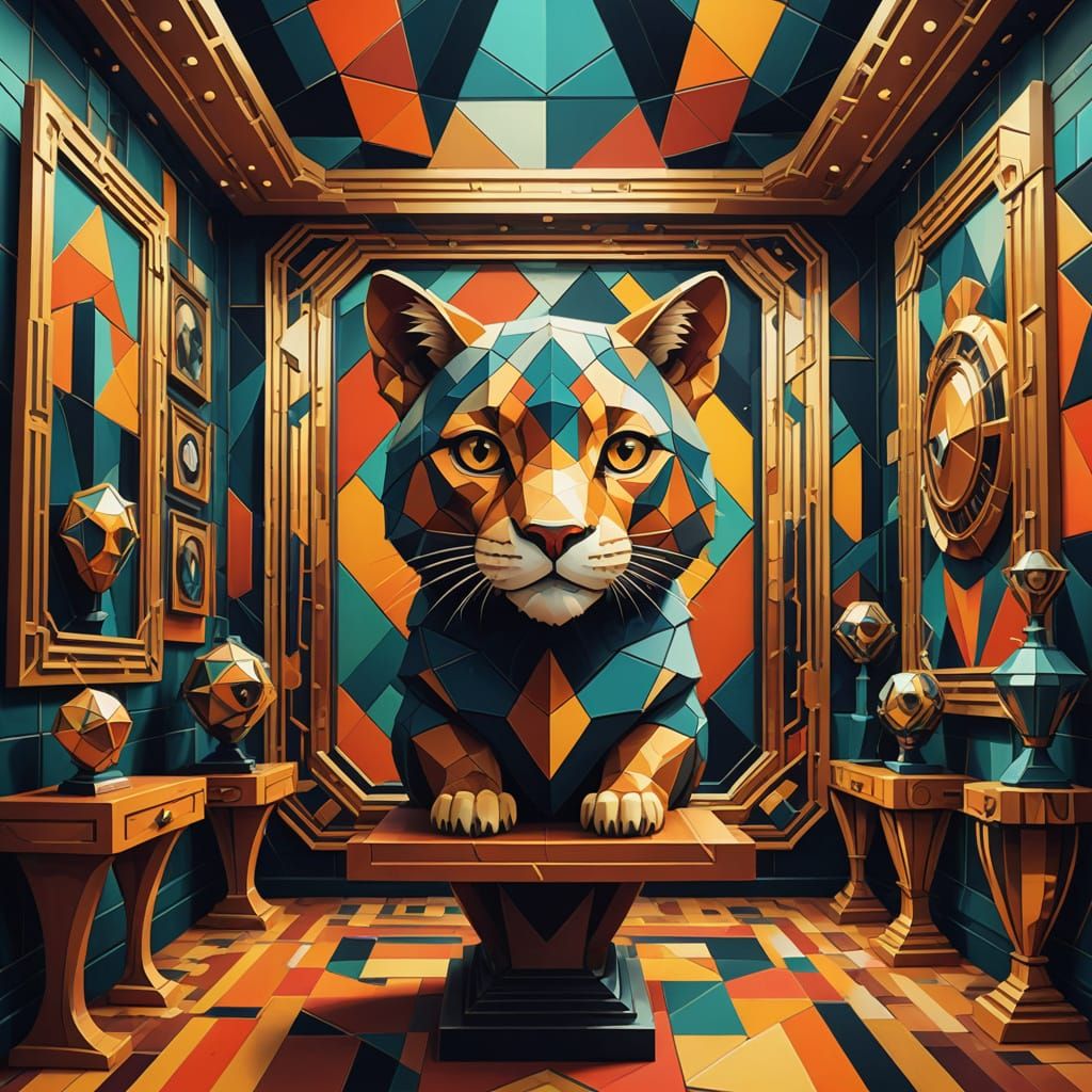 Neo-Cubist Animals in Shifting Portrait Room