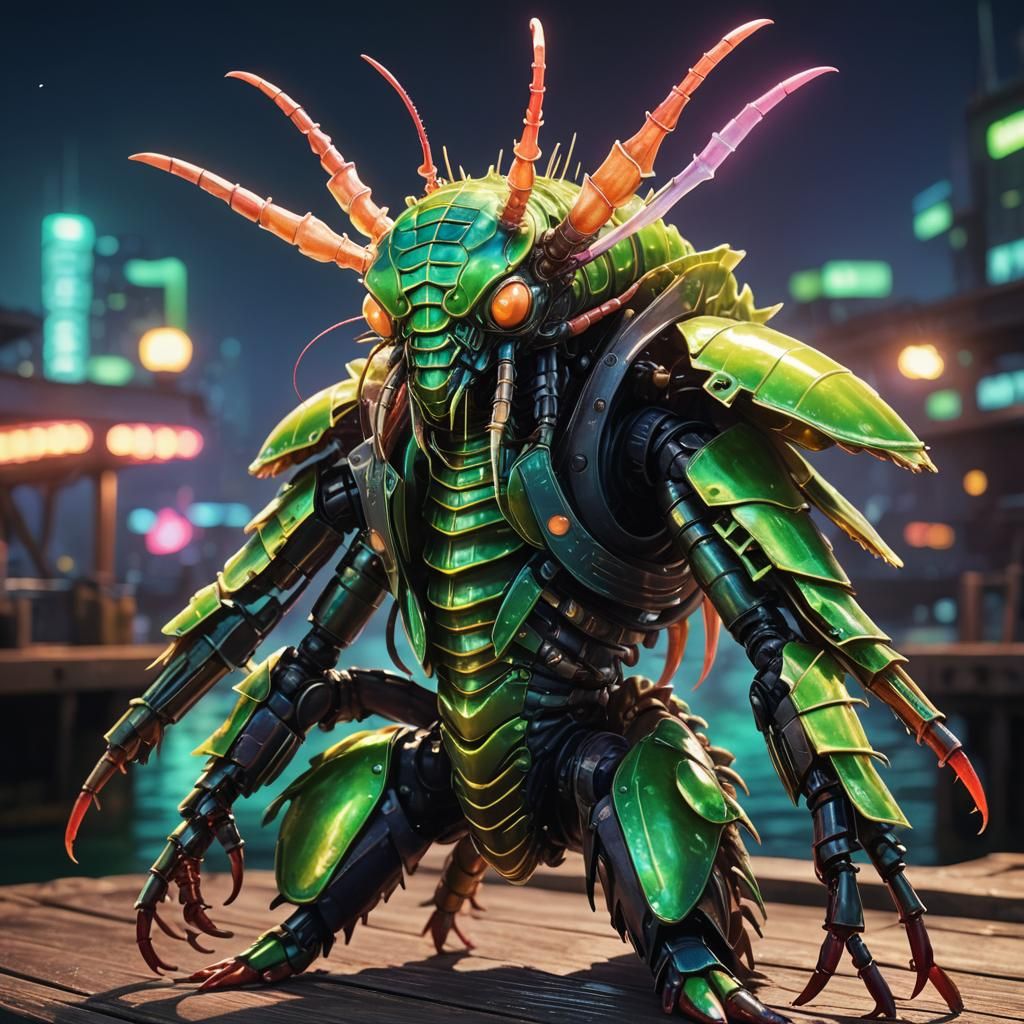 Armored Mafia Mantis Shrimp in Anime Style