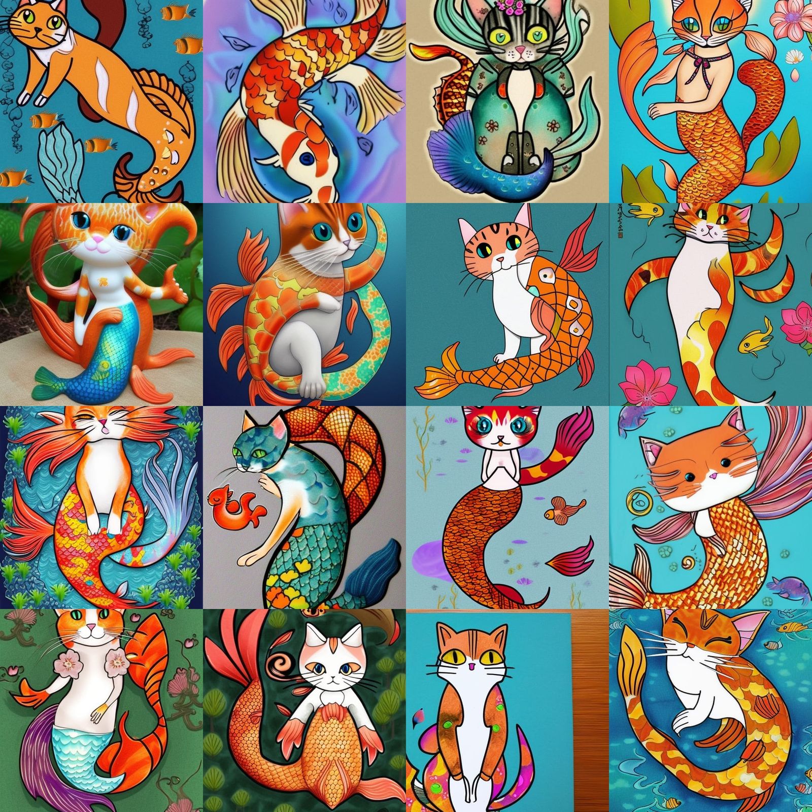 Calico Cat Koi Fish Mermaid Fantasy Creature