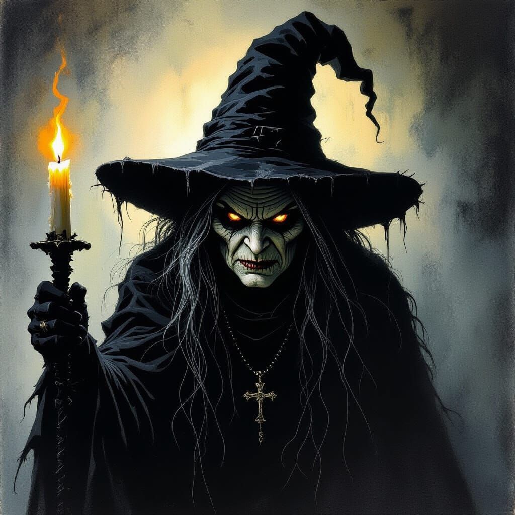 Menacing Hag Portrait in Dark Surrealist Style