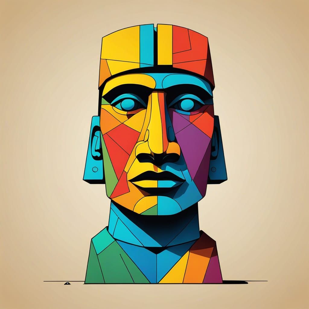 Surreal Eastern Island Moai Statue in Geometric Bauhaus Styl...