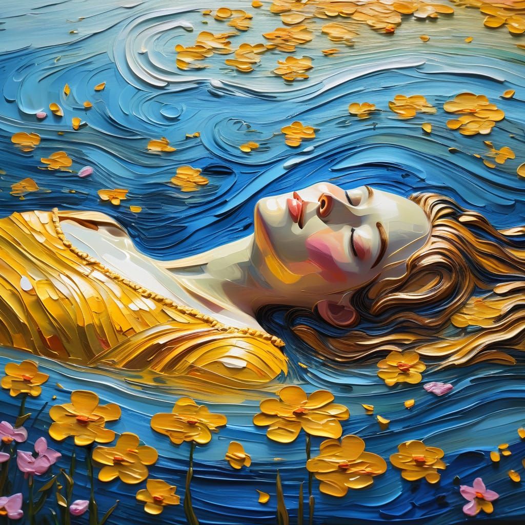 Sleeping Beauty Surrounded by Wildflowers as Impasto