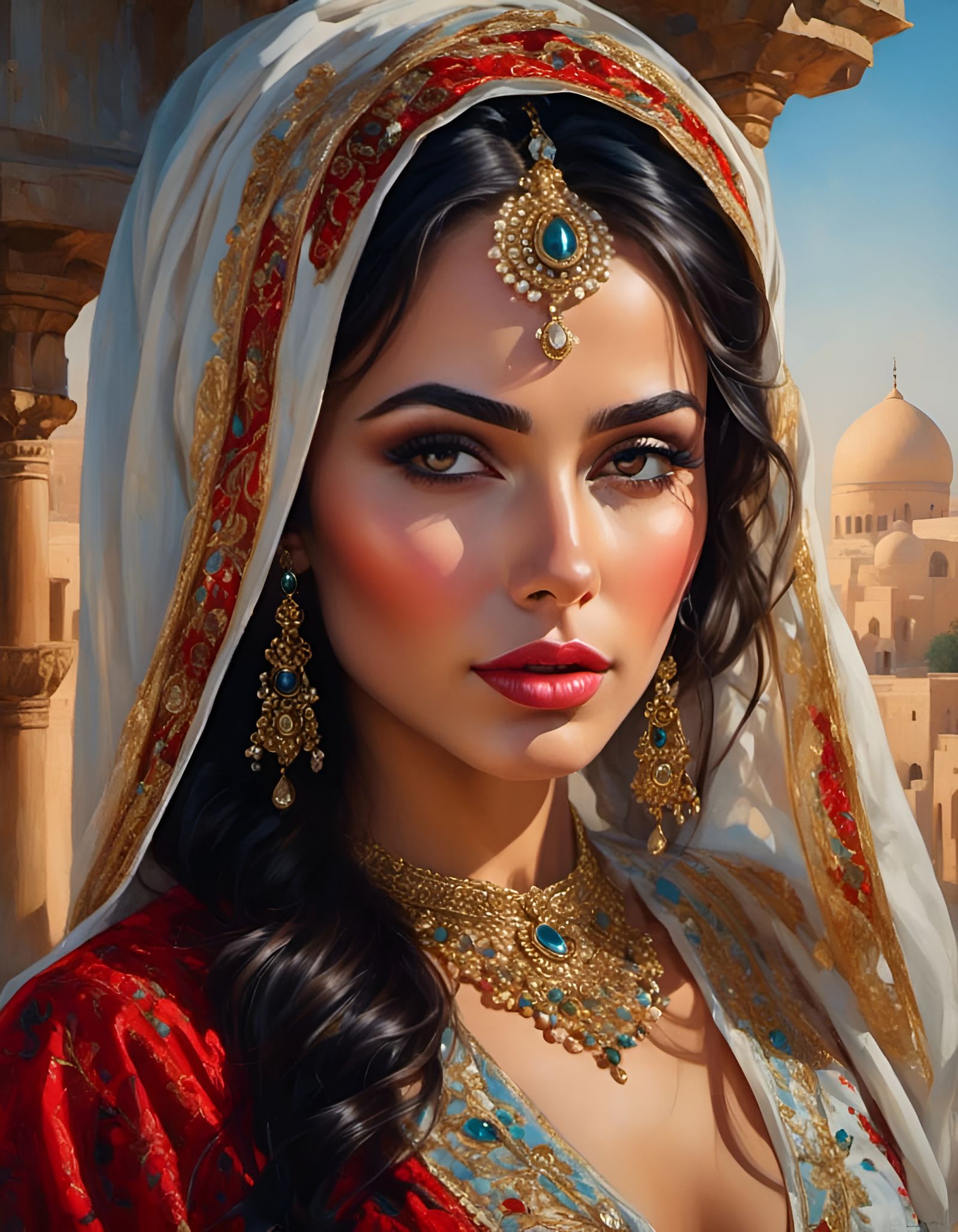 Beautiful Arabian Woman Portrait in Traditional Dress