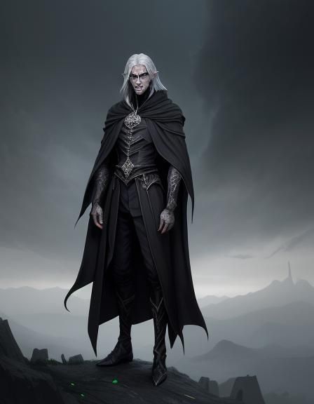 Noble Half-Elf in Black Cloak: Digital Matte Painting