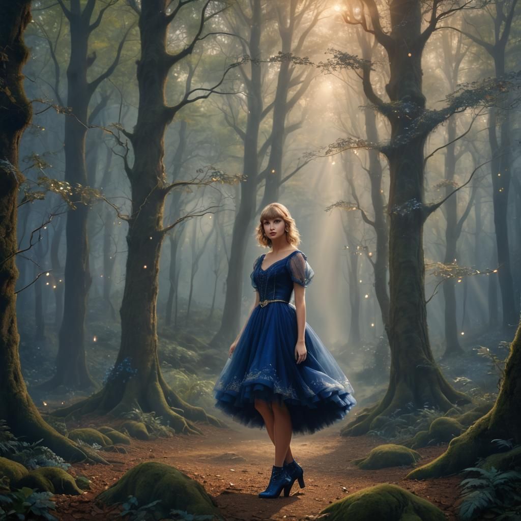 Taylor Swift Portrait in Misty Forest, Hyperrealism