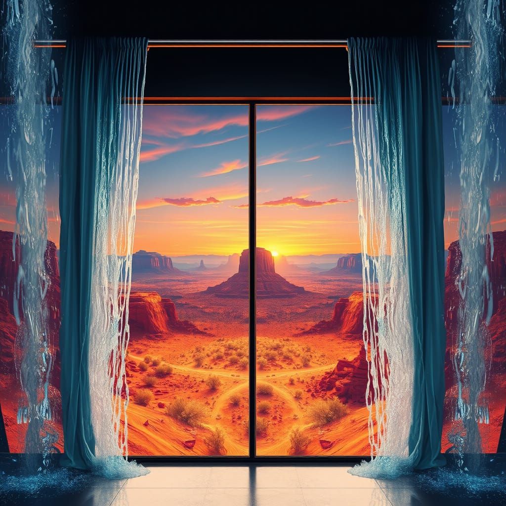 Desert Sunrise Framed by Waterfall Curtains