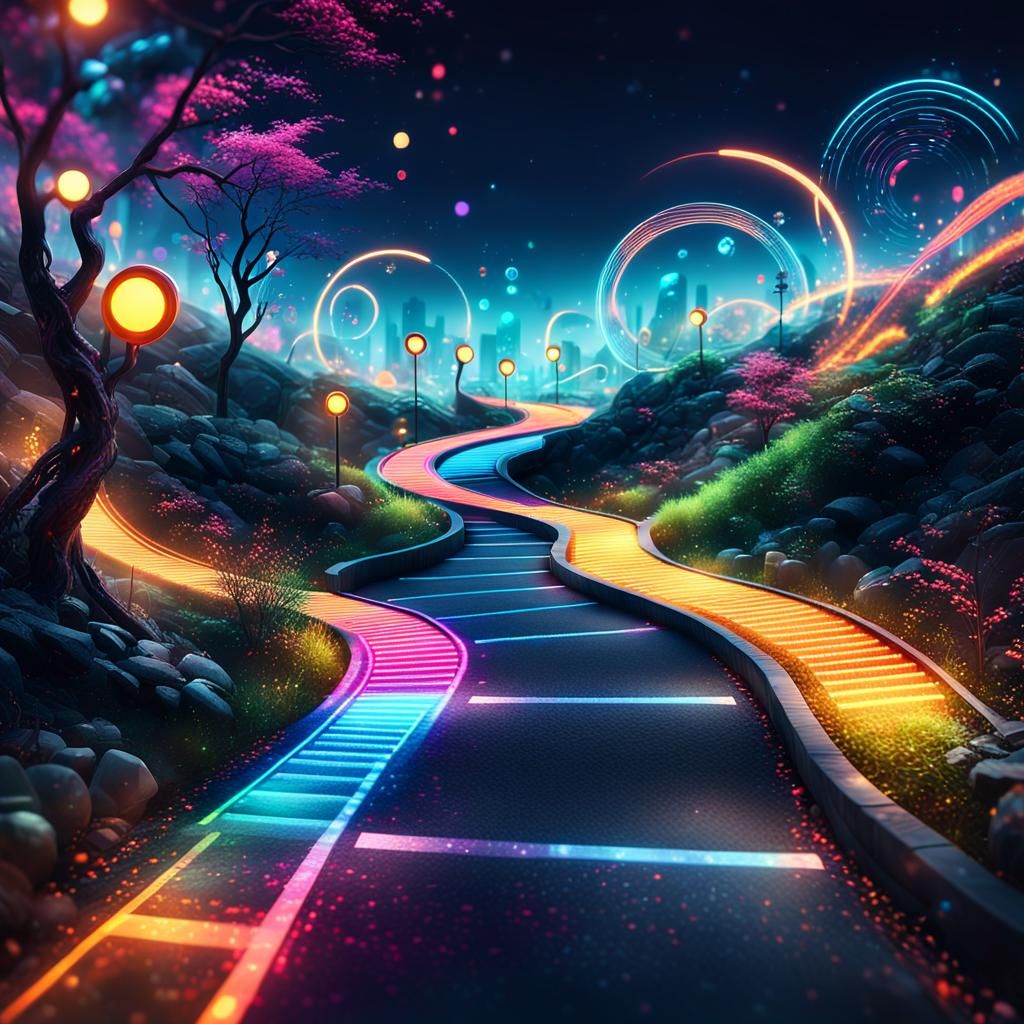 Hyper-Realistic Winding Path of Life in Digital Art