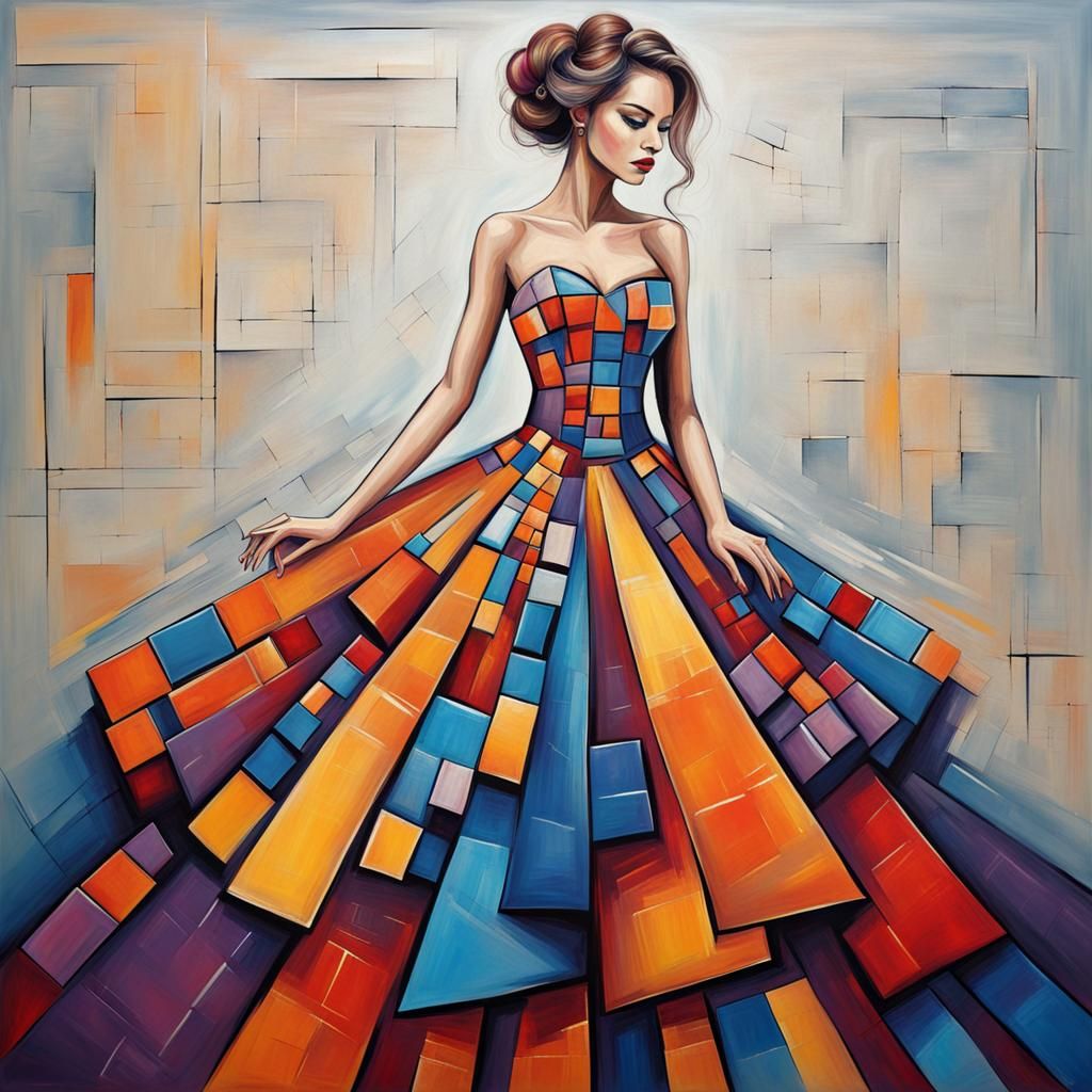 Lady in Tetris Ballgown: Abstract Digital Art