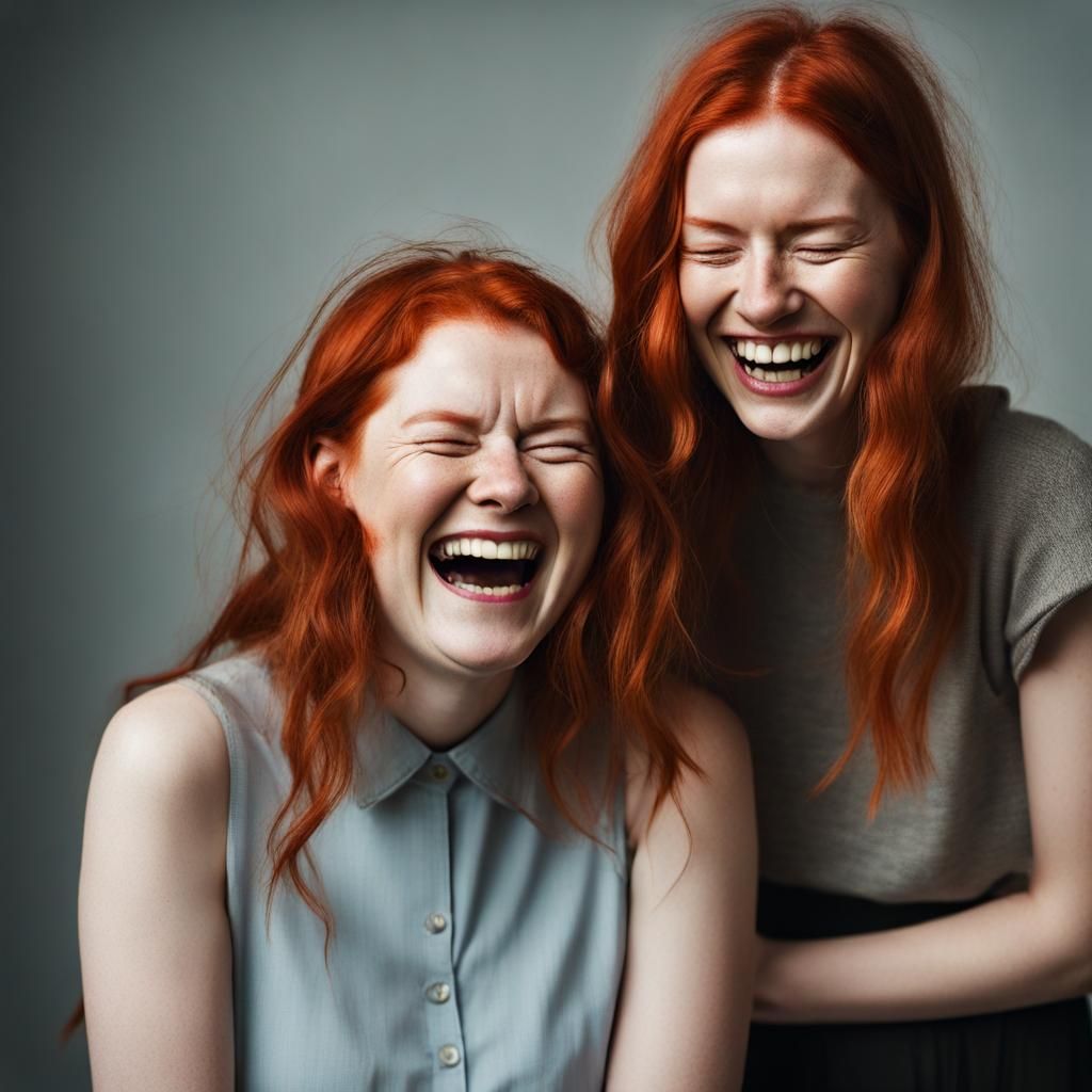 Happy Redhead with Mopey Sister