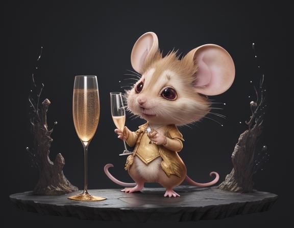 Drunk Chibi Mouse Sings with Champagne