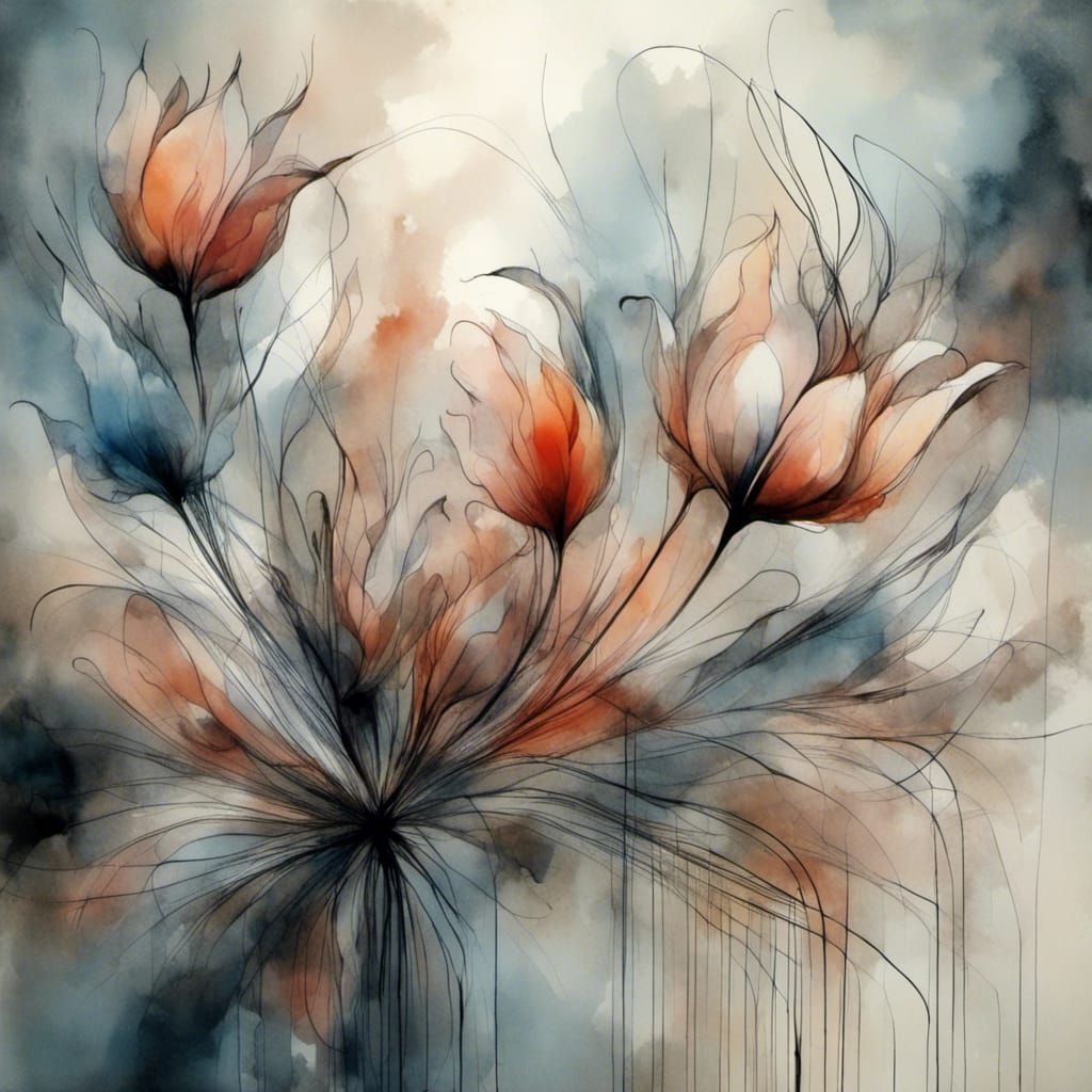 Abstract Tulip Ghost in Complementary Colors