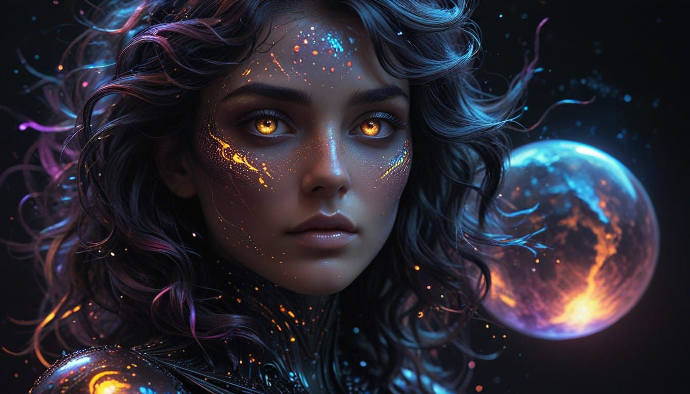 Ethereal Being with Iridescent Glowing Eyes