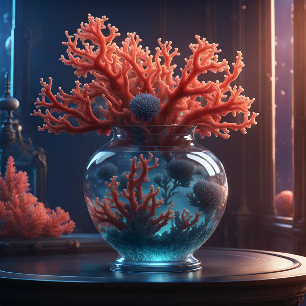 Corals and Space Flowers in Glass Vase