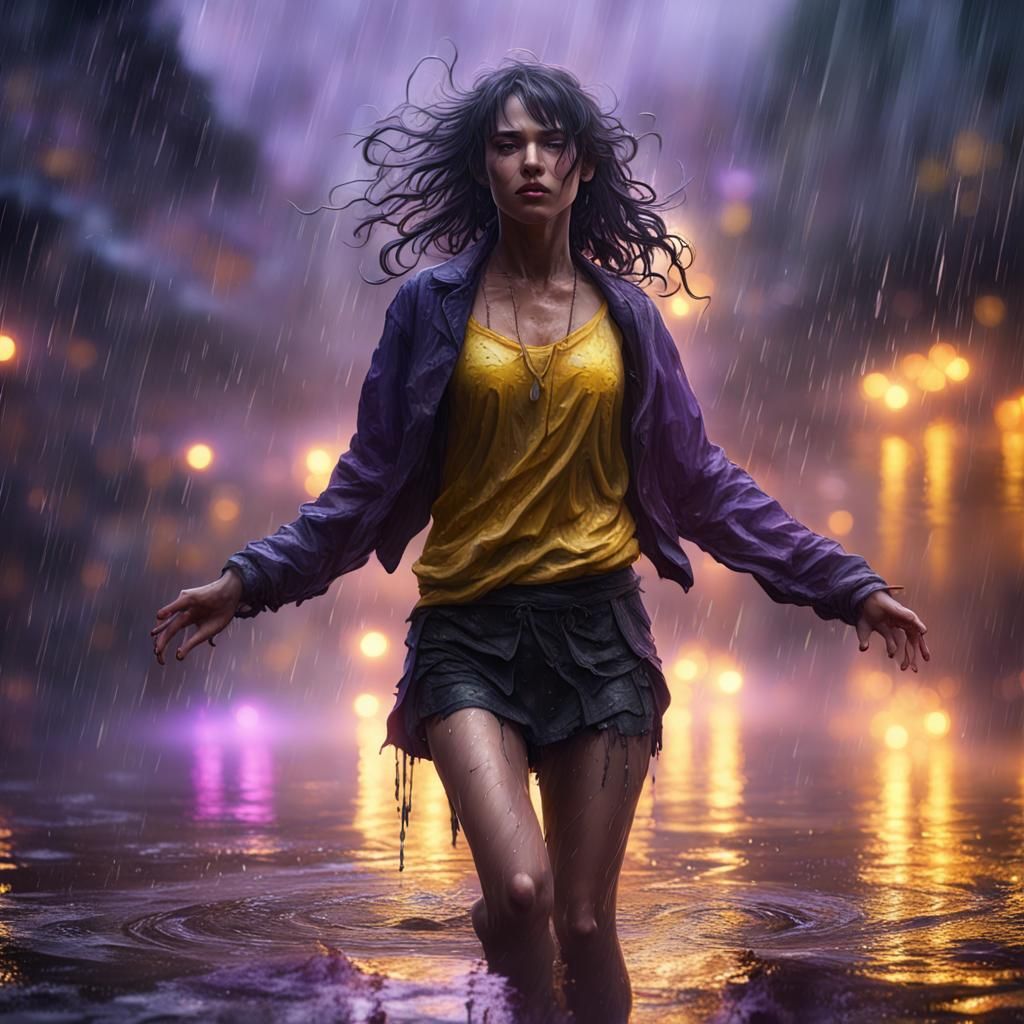 Girl Dancing in Rain: Dark Fantasy Concept Art
