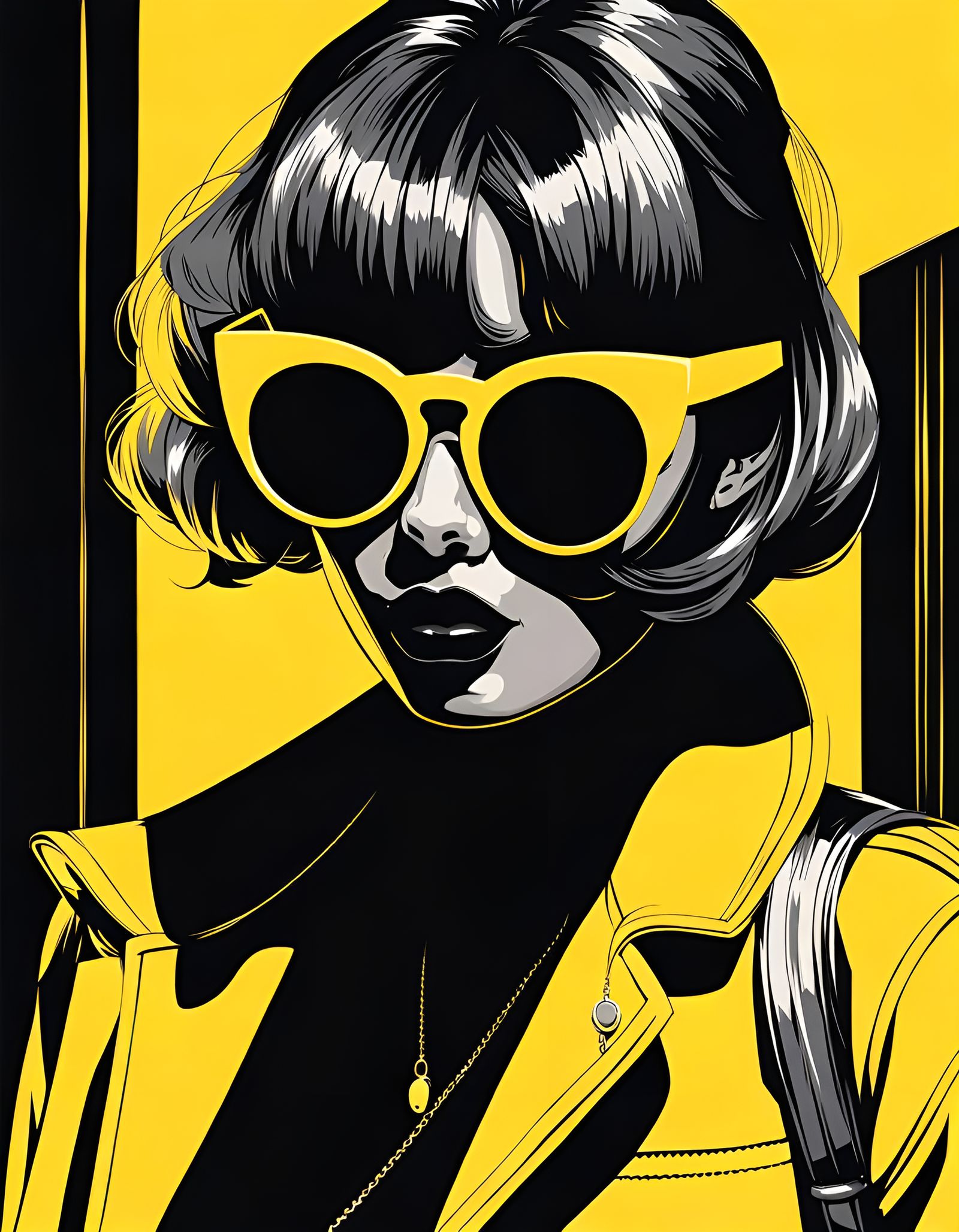 Girl in Yellow Sunglasses: Film Noir Anime Art
