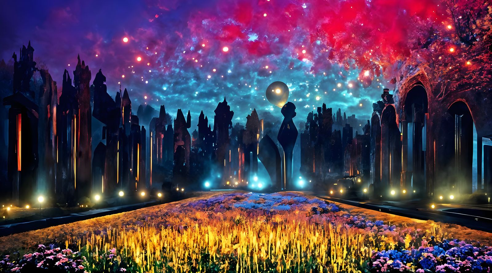 Cosmic Nebula with Fairy Tale Elements and Dieselpunk Drones