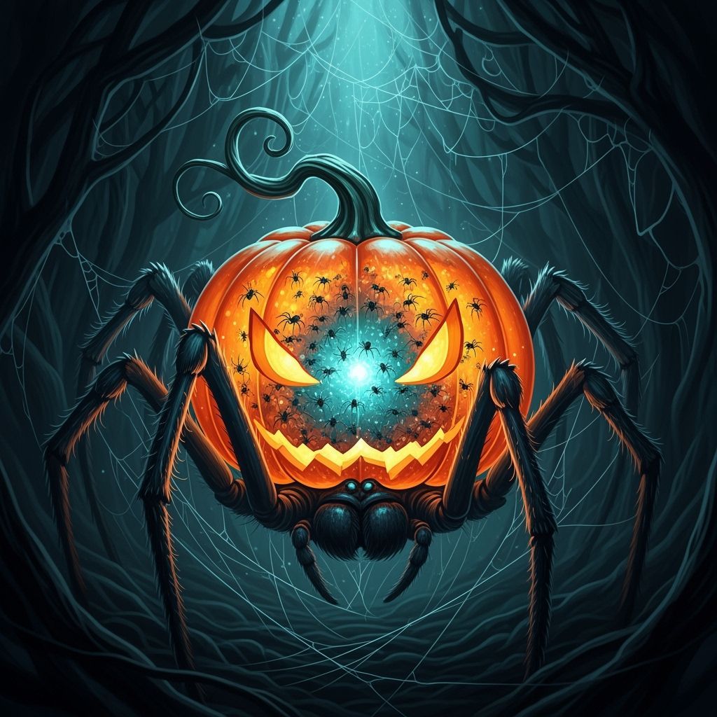 Giant Spider with Glass Pumpkin Body Filled with Baby Spider...