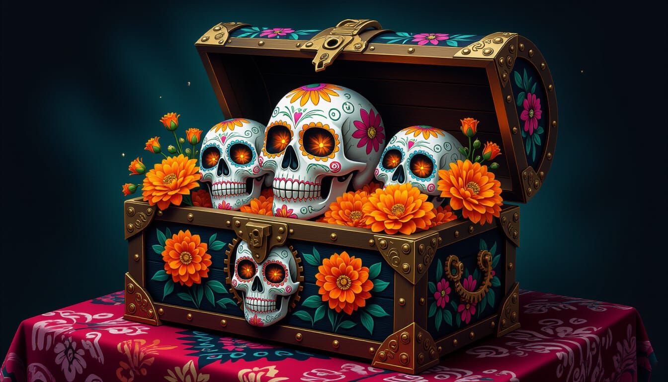 Steampunk Día de los Muertos Treasure Chest