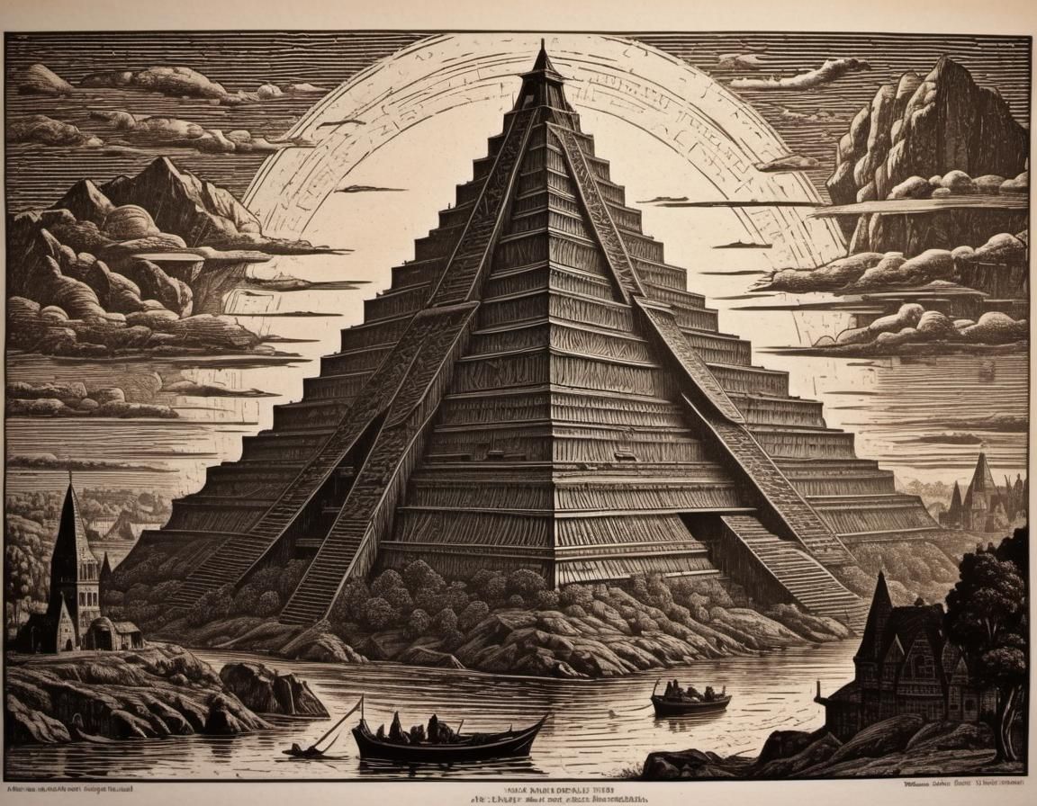 Pyramid. Wood engraving n the style of Alfred Rethel. No text. No calligraphy. No frame.