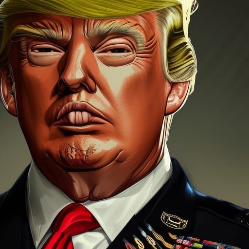 Donald Trump Portrait in Military Uniform