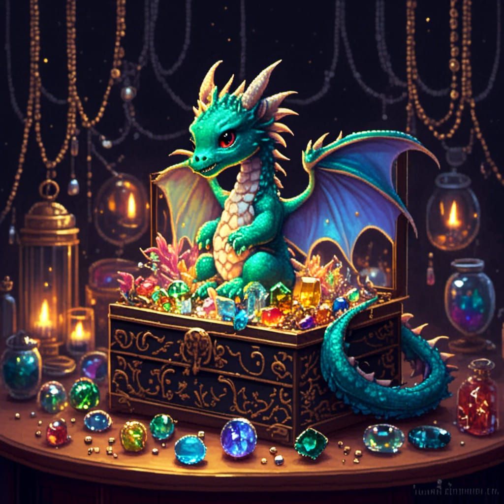 Cute Baby Dragon in Jewelry Box