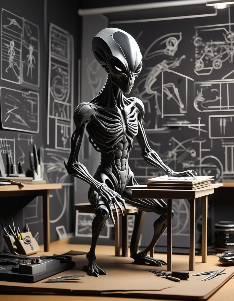 Giger-esque Kirigami Alien Army on Black Paper