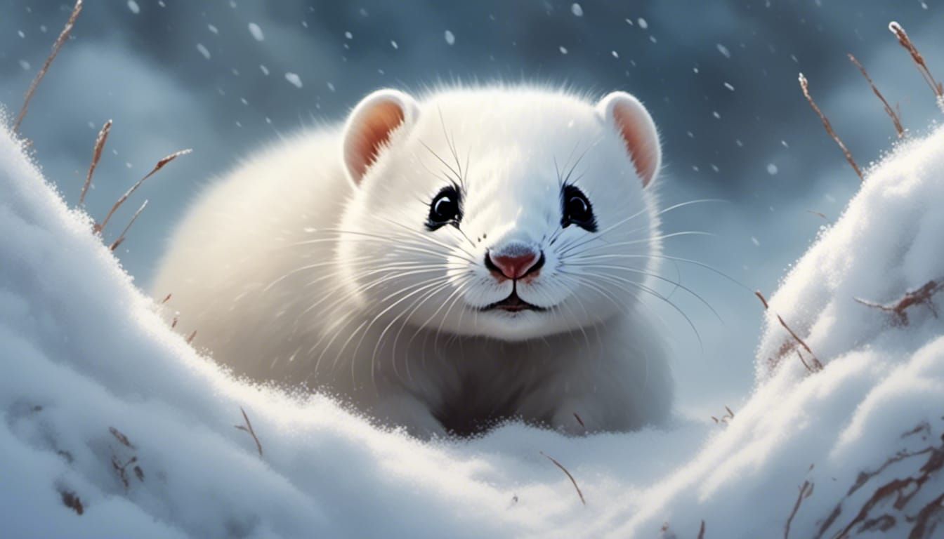 Cute Ermine Peeking from Snowy Mound